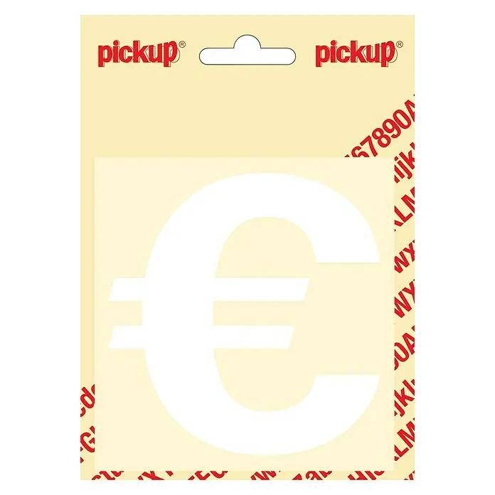 Pickup Aufkleber - Motiv: Eurozeichen, Weiß - Aufkleberbogen mit einem großen weißen Euro-Symbol im Zentrum und dem "Pickup"-Logo oben.