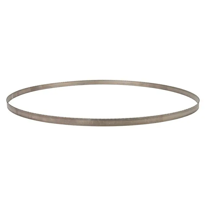 Güde Bandsägeblatt - L x B: 1.140 x 13 mm, Anzahl Zähne: 14 Stk. - Nahaufnahme eines Bandsägeblatts, das ein kreisförmiges, gezahntes Schneidwerkzeug für Holz oder Metall zeigt.