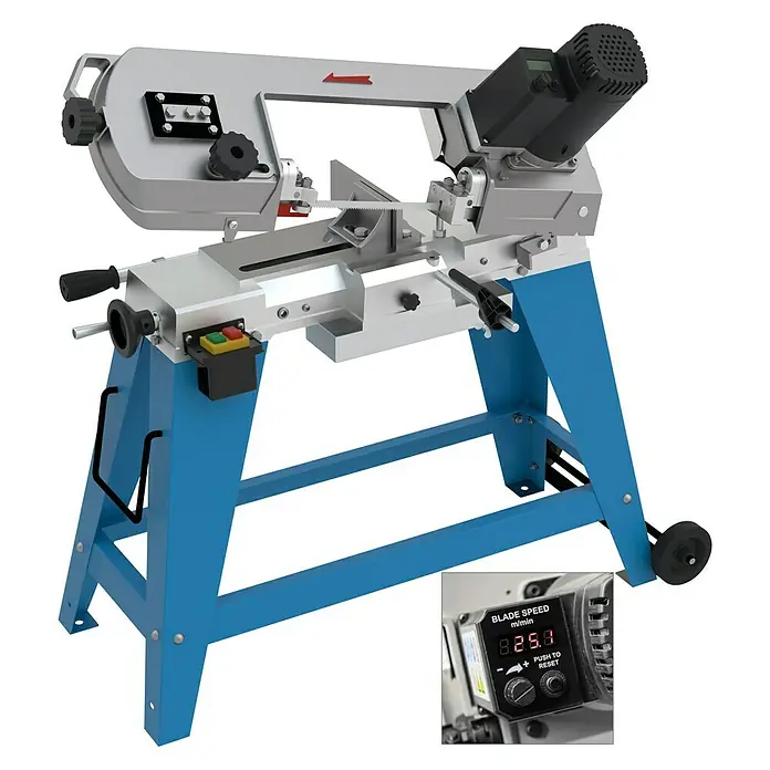 Güde Metallbandsäge MBSD 116 - 550 W - Die Bandsäge ist mit einem digitalen Display für die präzise Anzeige der Schnittgeschwindigkeit ausgestattet. Ideal für Metallbearbeitung.