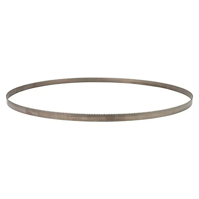 Güde Bandsägeblatt - L x B: 1.140 x 13 mm, Anzahl Zähne: 10 Stk. - Nahaufnahme eines Bandsägeblatts. Das Sägeblatt ist kreisförmig und hat scharfe Zähne für präzise Schnitte in verschiedenen Materialien.