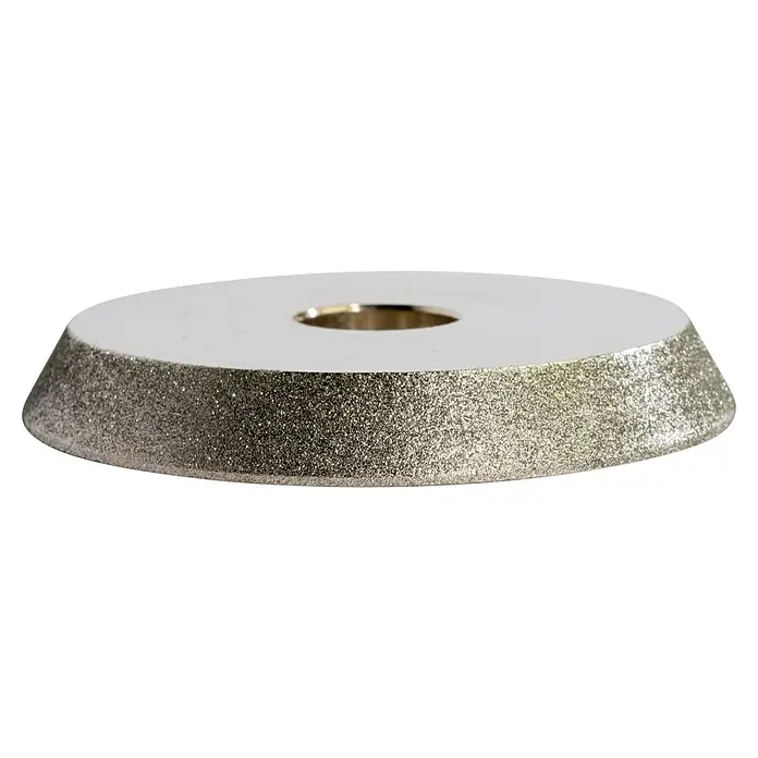 Güde Schleifscheibe - Durchmesser: 80 mm, Körnung: 150 K - Nahaufnahme einer Schleifscheibe für Elektrowerkzeuge, ideal zum Schärfen und Polieren. Die Scheibe hat eine abrasive Oberfläche und eine zentrale Bohrung.