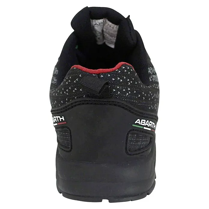 Abarth Zapato bajo de seguridad Esseesse - 46, Clase de protección según EN ISO 20345: S1P, Negro - Vista trasera de las zapatillas deportivas negras Abarth, que ofrecen un diseño deportivo y comodidad para el uso diario.
