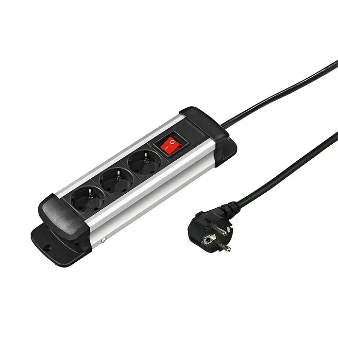 Hama Steckdosenleiste Pro-S 30S - 3-fach, Schwarz/Silber, Kabellänge: 3 m, Mit Schalter - Dreifach-Steckdosenleiste mit Schalter und Stecker für den Innenbereich. Ideal für Geräte, die Strom benötigen.