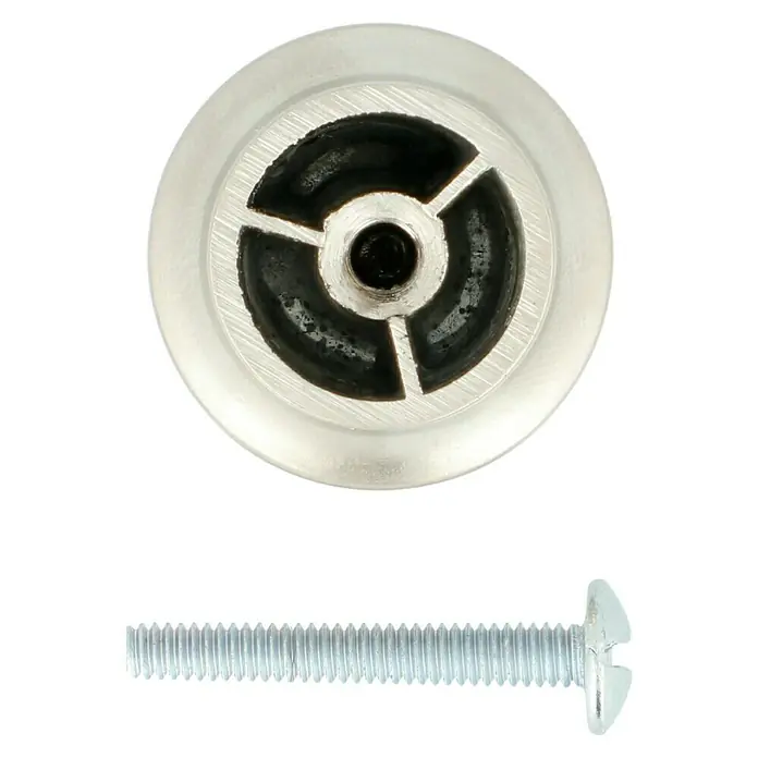 Häfele Pomo para muebles - Tipo de tirador del mueble: Botón, Ø x Al: 22 x 25 mm, Niquelado - Primer plano de un pulsador de dispositivo con un tornillo. Ideal para reparaciones y sujeción de componentes en electrónica.