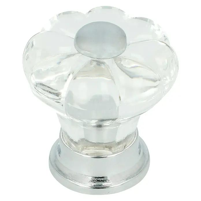 Häfele Pomo para muebles - Tipo de tirador del mueble: Botón, Vidrio, Largo: 25 mm - Pomo de vidrio para armario con diseño de flor y base plateada, ideal para muebles.