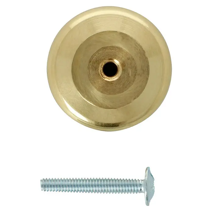 Häfele Pomo para muebles - Tipo de tirador del mueble: Botón, Ø x Al: 30 x 22 mm - Primer plano de un pomo de mueble dorado con un tornillo, perfecto para mejorar muebles con estilo.