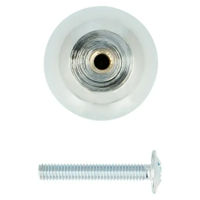 MöbelknopfTyp Möbelgriff: Knopf, Ø x H: 25 x 35 mm, Verchromt, Silber - Detailaufnahme eines Möbelknopfs mit Schraube, ideal für die individuelle Gestaltung von Möbeln und Schubladen.