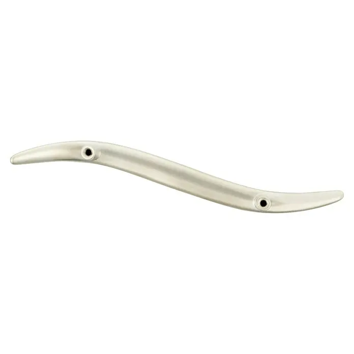 Möbelgriff - L x B x H: 177 x 35 x 27 mm, Vernickelt - Gebogene, silberfarbene Strebe mit zwei Löchern zur Befestigung. Sie bietet Stabilität und Halt für verschiedene Anwendungen.