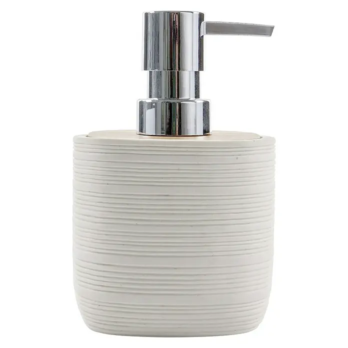 Bath Stage B-Kubic Dispensador de jabón - L x An x Al: 85 x 85 x 13 cm, Plástico, Blanco - Elegante dispensador de jabón con recipiente blanco acanalado y cabezal cromado brillante para una higiene de baño elegante.