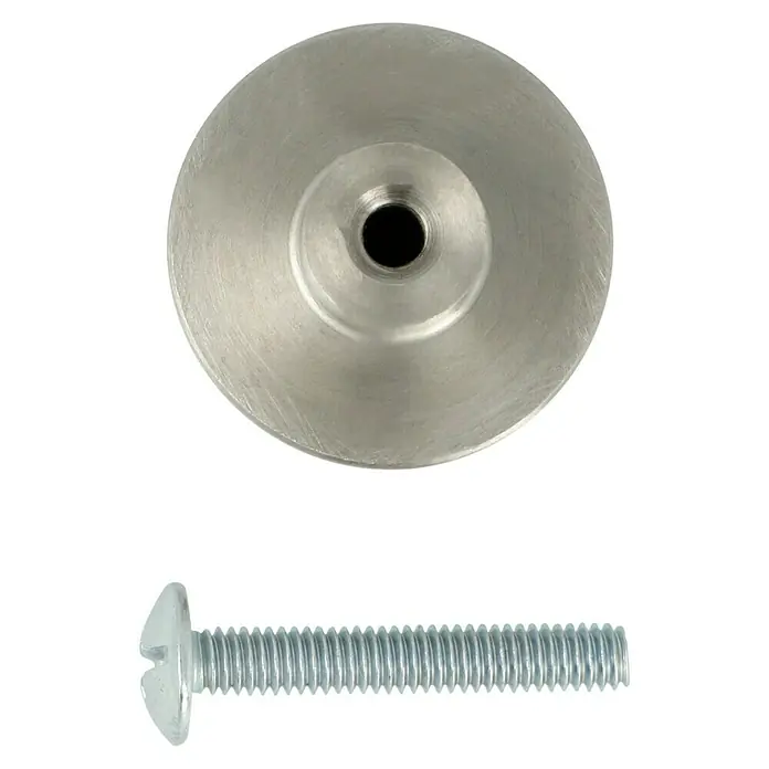 Häfele Pomo para muebles - Tipo de tirador del mueble: Botón, Diámetro: 25 mm - Primer plano de un tirador de mueble de níquel cepillado con un tornillo a juego, ideal para la instalación en cajones y armarios.