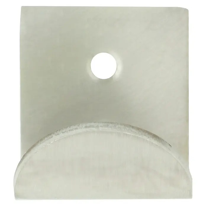 Häfele Tirador para muebles - L x An x Al: 45 x 28 x 32 mm - Primer plano de un estante de ducha blanco con un agujero para colgar, ideal para baños.