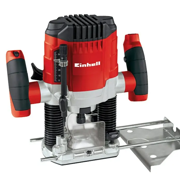 Einhell Fresadora eléctrica TC-RO 1155 E - 1.100 W, 11.000 r.p.m. - 30.000 r.p.m., Diámetro del portaherramientas: 6 mm - 8 mm - Imagen de una fresadora Einhell, una herramienta para fresar madera.