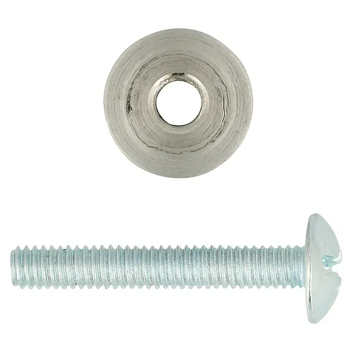 Häfele Pomo para muebles - Tipo de tirador del mueble: Botón, Ø x Al: 12 x 30 mm - Imagen de un tornillo de cabeza redonda con arandela a juego sobre un fondo negro.