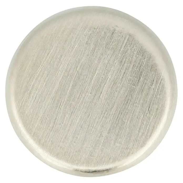Möbelknopf - Typ Möbelgriff: Knopf, Ø x H: 15 x 22 mm, Sonstige, Vernickelt - Nahaufnahme eines silbernen Metallknopfes mit gebürsteter Oberfläche, ideal für Bekleidung oder Bastelarbeiten.