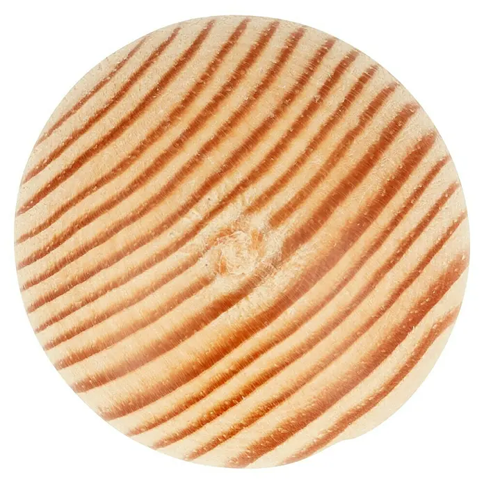 Möbelknopf - Typ Möbelgriff: Knopf, Ø x H: 35 x 29 mm, Holz, Sonstige - Nahaufnahme einer runden Scheibe mit hellbraunen und braunen Streifen, die ein einzigartiges Muster bilden.