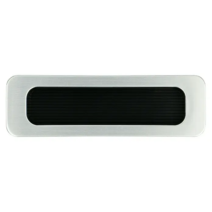 Häfele Möbelgriff - Typ Möbelgriff: Muschel, Kunststoff, B x L: 26 x 85 mm - Rechteckiges, silberfarbenes Lüftungsgitter mit schwarzen Lamellen für optimale Luftzirkulation und modernes Design.