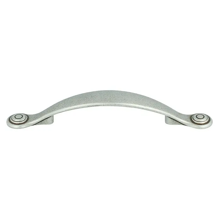 Möbelgriff - L x B x H: 164 x 20 x 26 mm, Verchromt - Nahaufnahme eines eleganten, silberfarbenen Möbelgriffs mit dekorativen Endstücken, ideal für Schubladen und Schränke.
