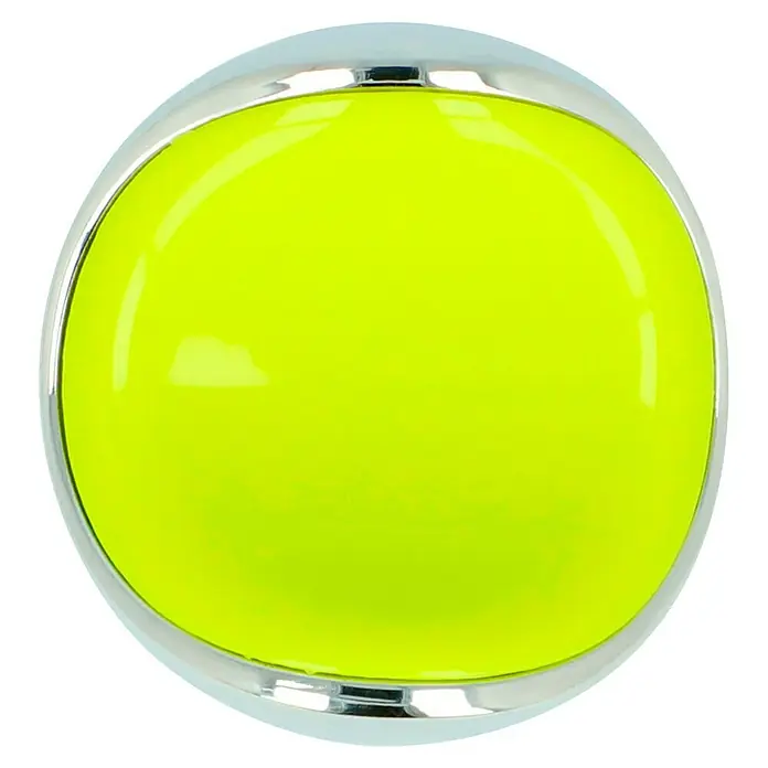 Häfele Pomo para muebles - Tipo de tirador del mueble: Botón, Plástico, Cromado, Verde - Primer plano de un botón redondo amarillo brillante con un borde cromado brillante. El botón parece moderno y atractivo.