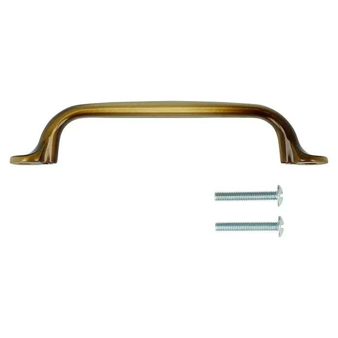 Häfele Tirador para muebles - Tipo de tirador del mueble: Estribo, L x An x Al: 126 x 18 x 26 mm, Distancia entre orificios: 96 mm - Manija dorada para armario con tornillos. Tirador robusto para cajones y armarios, ideal para decoración moderna y clásica.