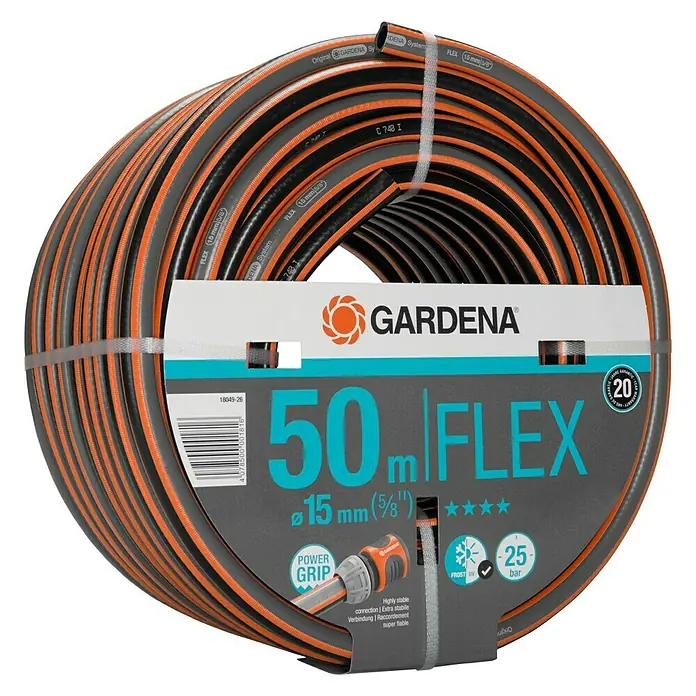 Gardena Manguera para jardín - Ø x L: 15 mm x 50 m - En la imagen se muestra un rollo de manguera de jardín GARDENA FLEX de 50 metros con un diámetro de 15 mm, conocida por su flexibilidad.