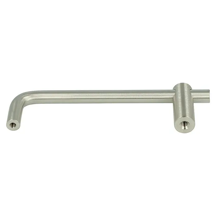 Häfele Tirador para muebles - Tipo de tirador del mueble: Barra, Distancia entre orificios: 96 mm - Primer plano de un tirador de mueble de acero inoxidable cepillado, que combina funcionalidad con un diseño moderno.