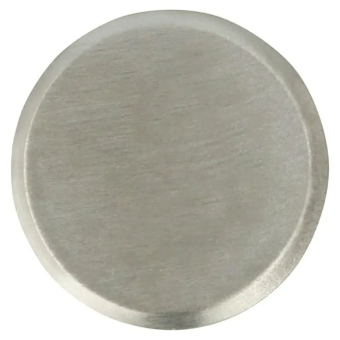Häfele Pomo para muebles - Tipo de tirador del mueble: Botón, Ø x Al: 12 x 30 mm - Primer plano de un botón redondo de metal plateado con un acabado cepillado. Ideal para manualidades y decoración de prendas.
