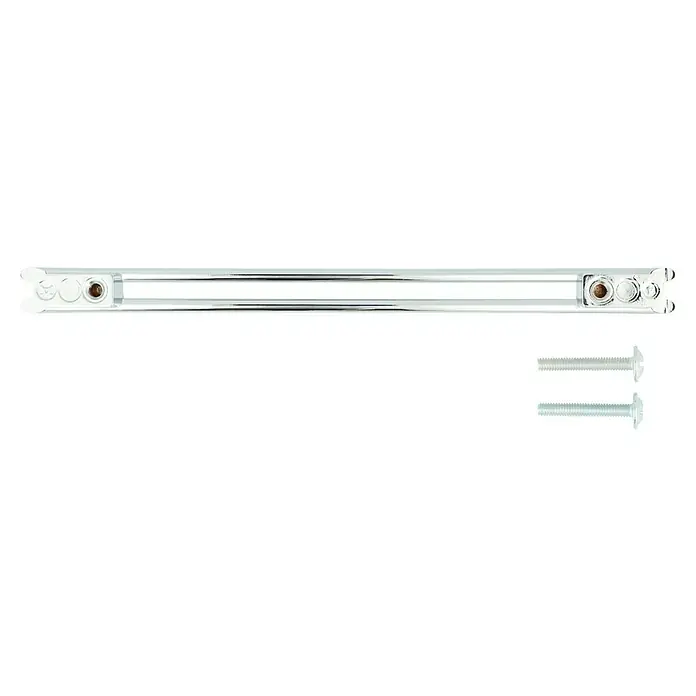 Häfele Tirador para muebles - Tipo de tirador del mueble: Estribo, L x An x Al: 169 x 12 x 27 mm, Otros, Cromado, Distancia entre orificios: 128 mm - Una barra de cortina brillante de doble carril con piezas terminales y dos tornillos para un montaje seguro y una decoración elegante de la ventana.