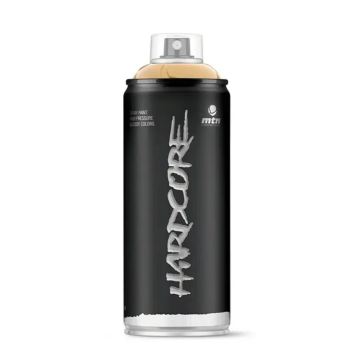 mtn Pintura decorativa en spray Hardcore - Oro metalizado, Resplandeciente, 400 ml - Bote de spray Montana MTN Hardcore en oro y negro con la palabra "Hardcore".
