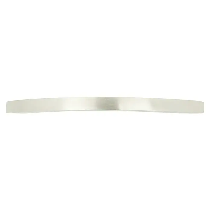 Häfele Tirador para muebles - L x An x Al: 149 x 10 x 31 mm, Distancia entre orificios: 128 mm - Un anillo metálico plateado, probablemente parte de una lámpara o mueble, con una superficie lisa y curvada.