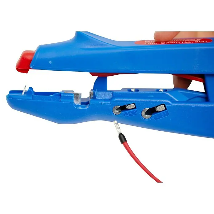 Weicon Duo-Crimp No. 300 - Länge: 160 mm - Duo-Crimp No. 300 Crimpzange in Blau, die zum Verpressen von Kabelschuhen verwendet wird. Ideal für professionelle Elektroinstallationen.