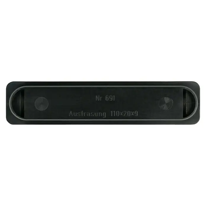 Häfele Tirador para muebles - Tipo de tirador del mueble: Concha, Plástico, An x L: 26 x 116 mm - La imagen muestra un hueco negro 110x20x9 No 691. La coloración oscura le da al producto un aspecto elegante y con estilo.