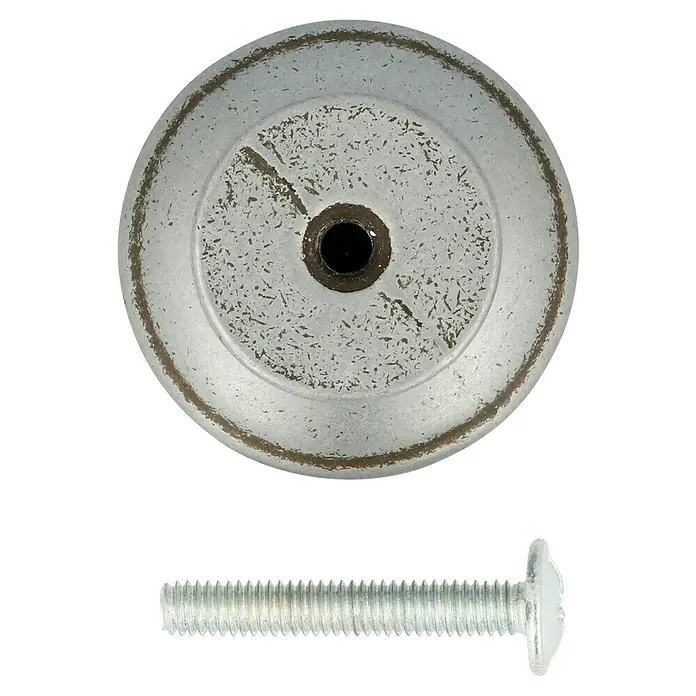 Möbelknopf - Typ Möbelgriff: Knopf, Ø x H: 31 x 26 mm - Nahaufnahme eines Möbelknopfs mit Schraube, ideal für die stilvolle Restaurierung von Möbeln. Die Oberfläche verleiht einen Vintage-Look.