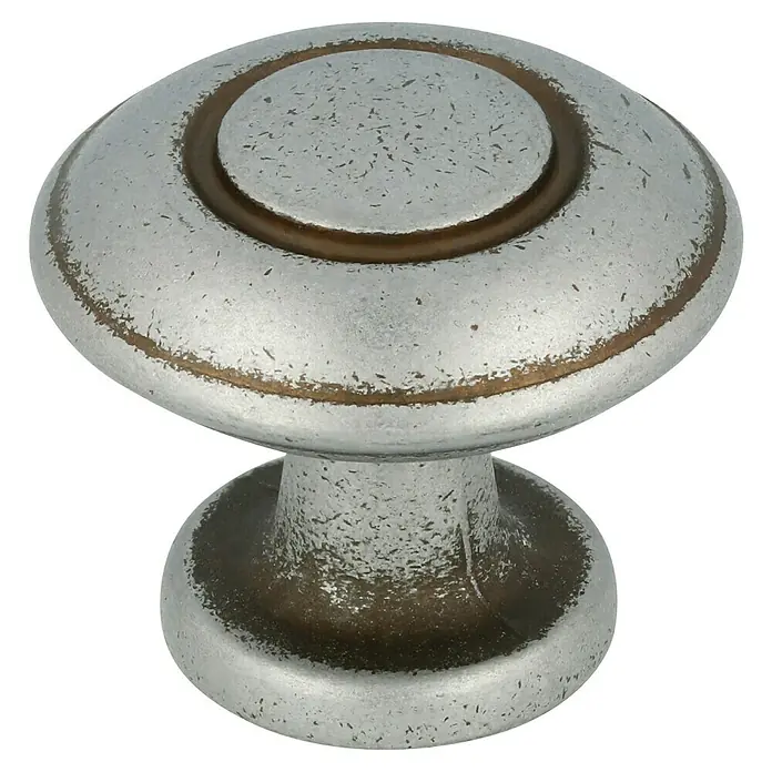 Möbelknopf - Typ Möbelgriff: Knopf, Ø x H: 31 x 26 mm - Nahaufnahme eines runden, silberfarbenen Möbelknopfs mit dekorativen Ringdetails.