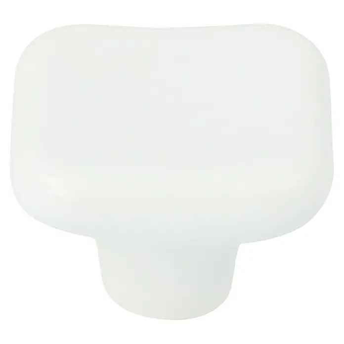 Möbelknopf - Porzellan - Nahaufnahme einer weißen, glänzenden Pilzlampe mit abgerundeten Kanten, die ein sanftes, diffuses Licht ausstrahlt.