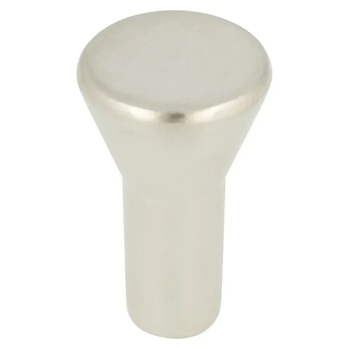 Rei Pomo para muebles 861 - Ø x Al: 15 x 22 mm, Níquel - Primer plano de un pomo de níquel satinado para gabinete con una parte superior redondeada y una base cilíndrica. Herrajes elegantes para hogares modernos.