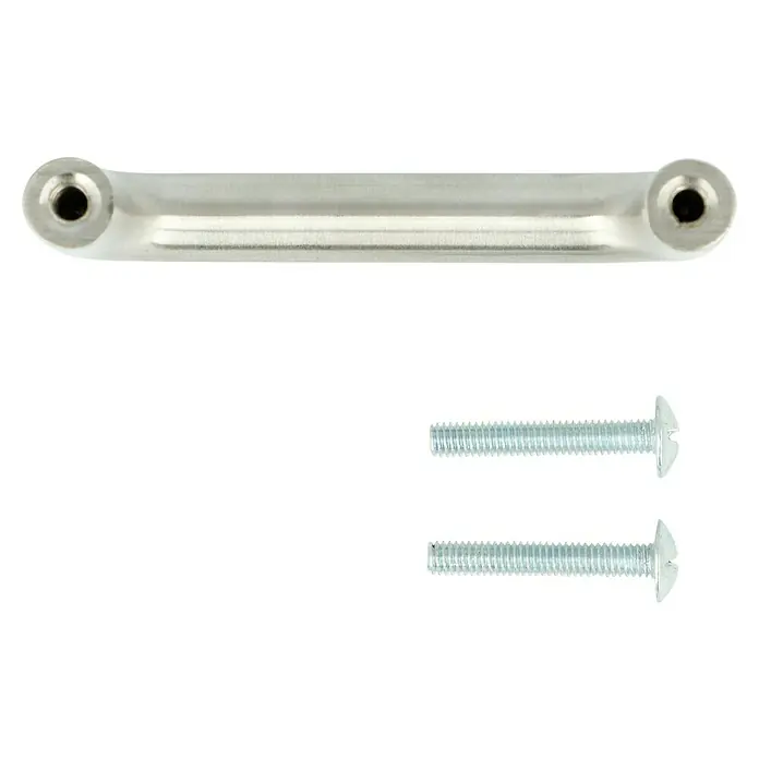 Häfele Tirador para muebles - Tipo de tirador del mueble: Estribo, Distancia entre orificios: 64 mm, An x L: 22 x 72 mm - Un tirador de cajón plateado con dos tornillos debajo, ideal para muebles, armarios o cómodas. Fabricación de alta calidad y fácil instalación.