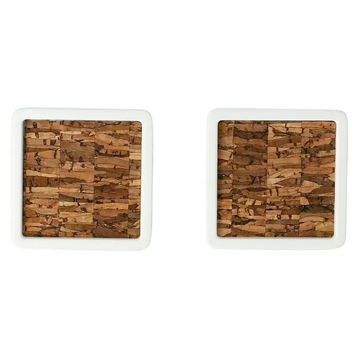 Möbelknopf-Set - 2 Stk., Typ Möbelgriff: Knopf, Ø x H: 38 x 21 mm, Sonstige, Sonstige, Weiß/Kork - Nahaufnahme von zwei quadratischen Untersetzern aus Kork mit weißen Rändern, ideal zum Schutz von Oberflächen vor Hitze und Flecken.
