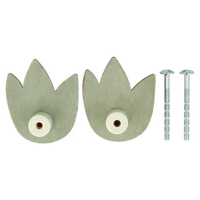 Möbelknopf-Set Tulpe - 2 Stk., Typ Möbelgriff: Knopf, Ø x H: 57 x 32 mm, Holz, Lackiert - Zwei grüne Tulpenknöpfe und zwei passende Schrauben. Ideal für Schubladen, Schränke oder als dekorative Wandhaken.