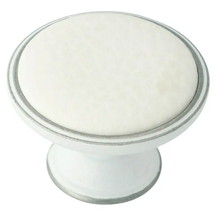 Möbelknopf-Set - 2 Stk., Typ Möbelgriff: Knopf, Ø x H: 37 x 26 mm, Leder, Sonstige, Weiß, Silber - Weißer Möbelknopf mit silberfarbenen Akzenten. Perfekt für die stilvolle Aufwertung von Schränken und Schubladen.