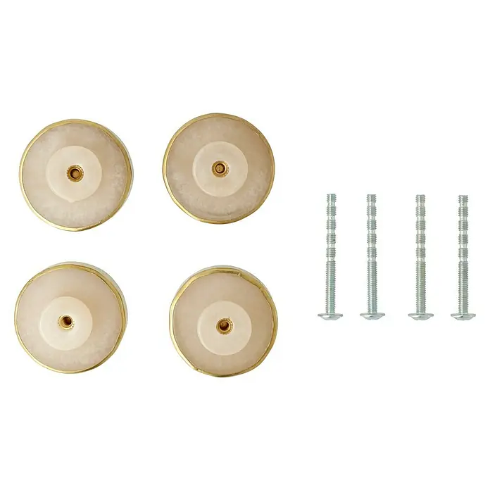 Möbelknopf-Set - 4 Stk., Typ Möbelgriff: Knopf, Ø x H: 40 x 20 mm, Sonstige, Sonstige - Vier runde Möbelknöpfe mit goldenen Details und vier Schrauben für die Montage. Stilvolle Akzente für Möbel und Schubladen.