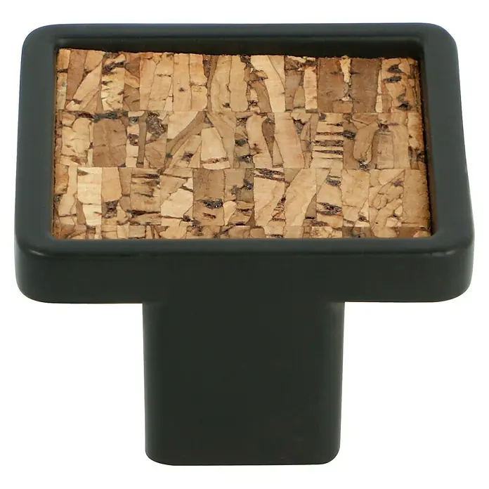 Möbelknopf-Set - 2 Stk., Typ Möbelgriff: Knopf, Ø x H: 38 x 21 mm, Sonstige, Sonstige, Schwarz/Kork - Quadratischer Möbelknopf mit Korkeinsatz und schwarzem Rahmen. Perfekt für Schubladen und Schränke.