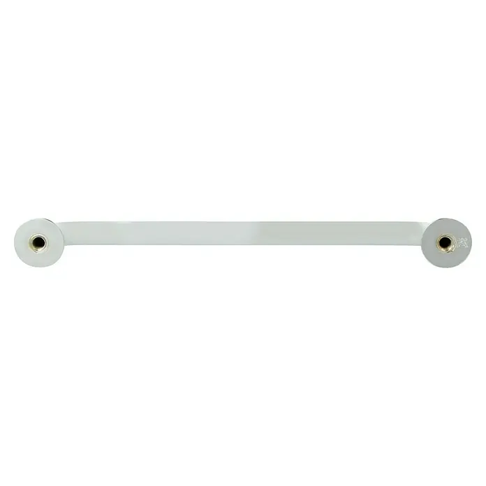 Häfele Möbelgriff - Typ Möbelgriff: Bügel, L x B x H: 144 x 28 x 8 mm, Sonstige, Verchromt, Silber - Nahaufnahme einer stilvollen, weißen Vorhangstange mit dekorativen Endstücken, perfekt für moderne Wohnräume.