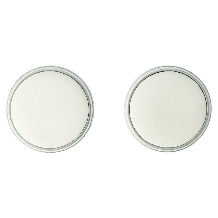Möbelknopf-Set - 2 Stk., Typ Möbelgriff: Knopf, Ø x H: 37 x 26 mm, Leder, Sonstige, Weiß, Silber - Zwei Behälter mit weißer, cremiger Flüssigkeit, wahrscheinlich Farbe oder Joghurt, in silbernen Dosen.
