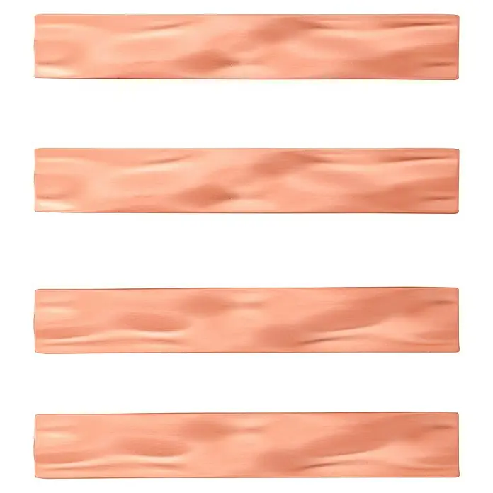 Möbelgriff-Set - 4 Stk., Typ Möbelgriff: Stange, L x B x H: 129 x 20 x 23 mm, Sonstige, Vergoldet, Roségold - Vier kupferfarbene, längliche Wandpaneele, die eine strukturierte Oberfläche aufweisen und horizontal angeordnet sind, erzeugen einen modernen Akzent.