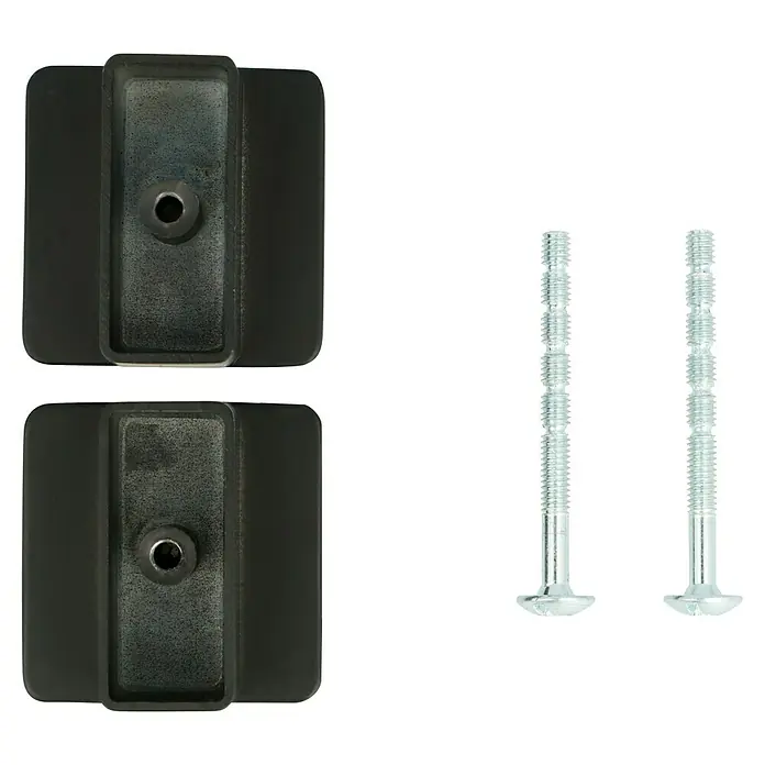Möbelknopf-Set - 2 Stk., Typ Möbelgriff: Knopf, Ø x H: 38 x 21 mm, Sonstige, Sonstige, Schwarz/Kork - Bild von zwei schwarzen Halterungen und zwei silbernen Schrauben mit speziellem Gewinde auf schwarzem Hintergrund.