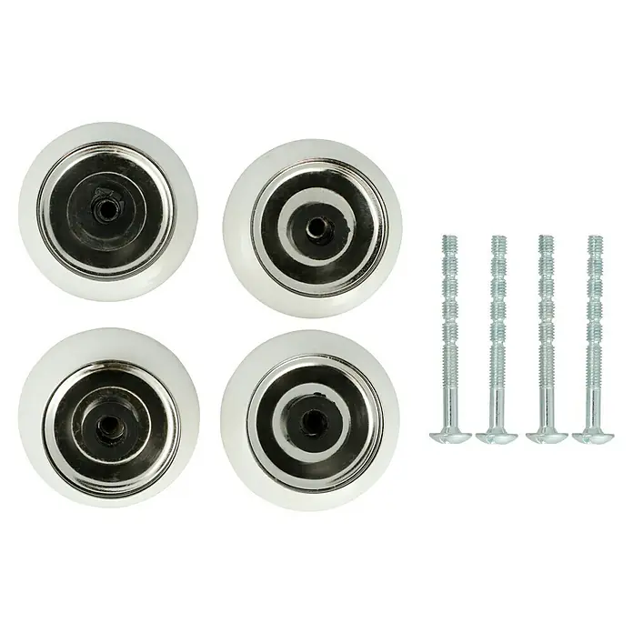 Möbelknopf-Set - 4 Stk., Typ Möbelgriff: Knopf, Ø x H: 38 x 29 mm, Porzellan, Weiß, Silber - Vier weiße Möbelknöpfe mit silberfarbener Basis und passenden Schrauben, ideal für die Aufwertung von Schränken und Schubladen.
