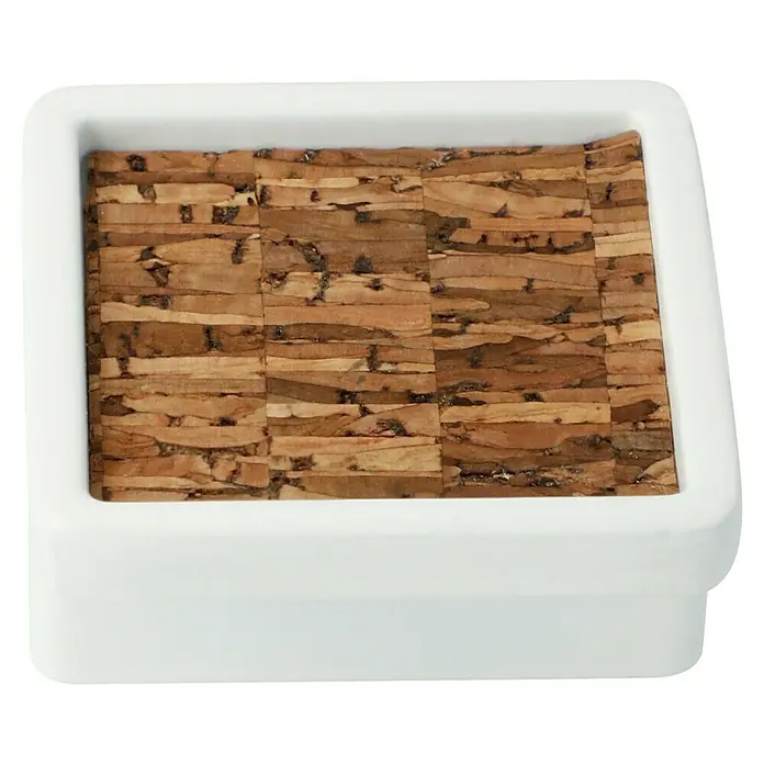 Möbelknopf-Set - 2 Stk., Typ Möbelgriff: Knopf, Ø x H: 38 x 21 mm, Sonstige, Sonstige, Weiß/Kork - Quadratische Korkuntersetzer in weißem Rahmen.