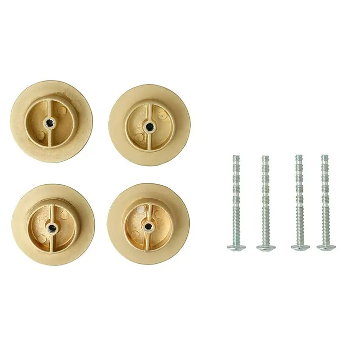 Möbelknopf-Set - 4 Stk., Ø x H: 40 x 14 mm, Sonstige - Abbildung von vier Möbelgleitern und vier Schrauben. Die Möbelgleiter sind beige und haben eine runde Form.
