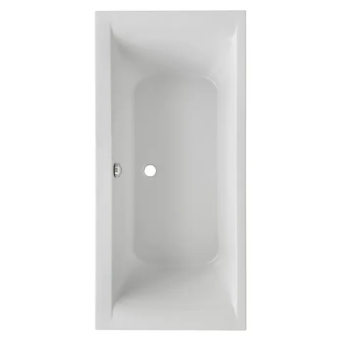 Ottofond Badewanne Palermo - 200 x 90 cm, Sanitäracryl, Weiß - Weisse Badewanne in rechteckiger Form von oben fotografiert, mit rundem Abfluss und silbernem Drehknopf.