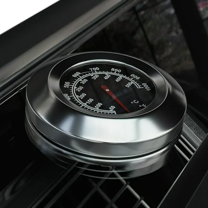 Grillstar Gasgrill Powerburner 350-1 - Grillfläche (B x T): 57 x 41 cm, 8,79 kW, Anzahl Brenner: 3 - Nahaufnahme eines Grillthermometers, das eine Temperatur von ca. 350 Grad Fahrenheit anzeigt.
